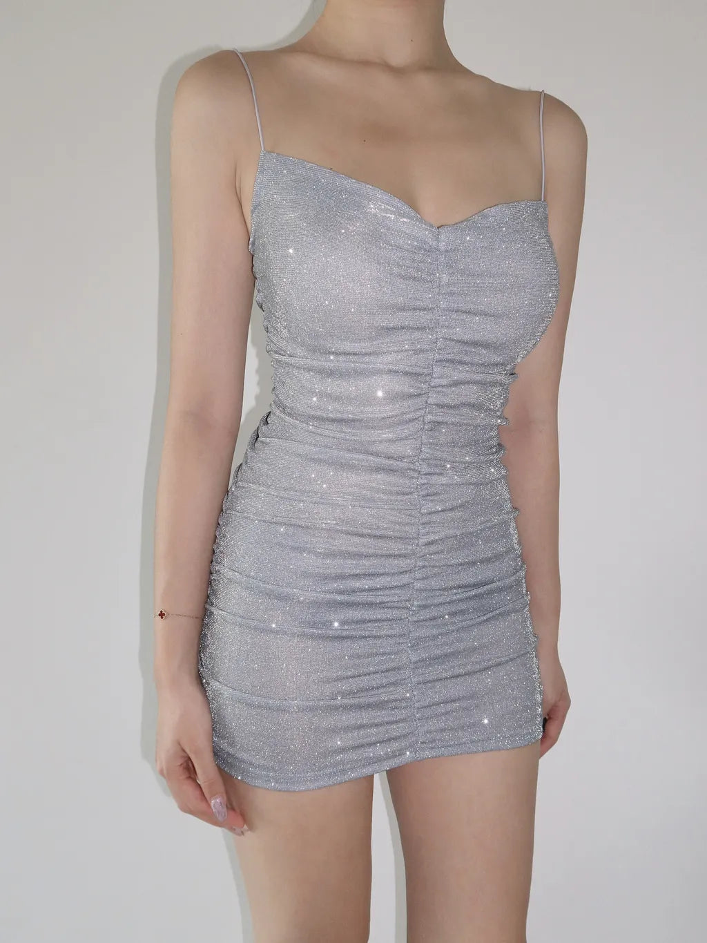 Sleeveless Glitter Ruched Mini Dress XD21