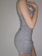 Sleeveless Glitter Ruched Mini Dress XD21