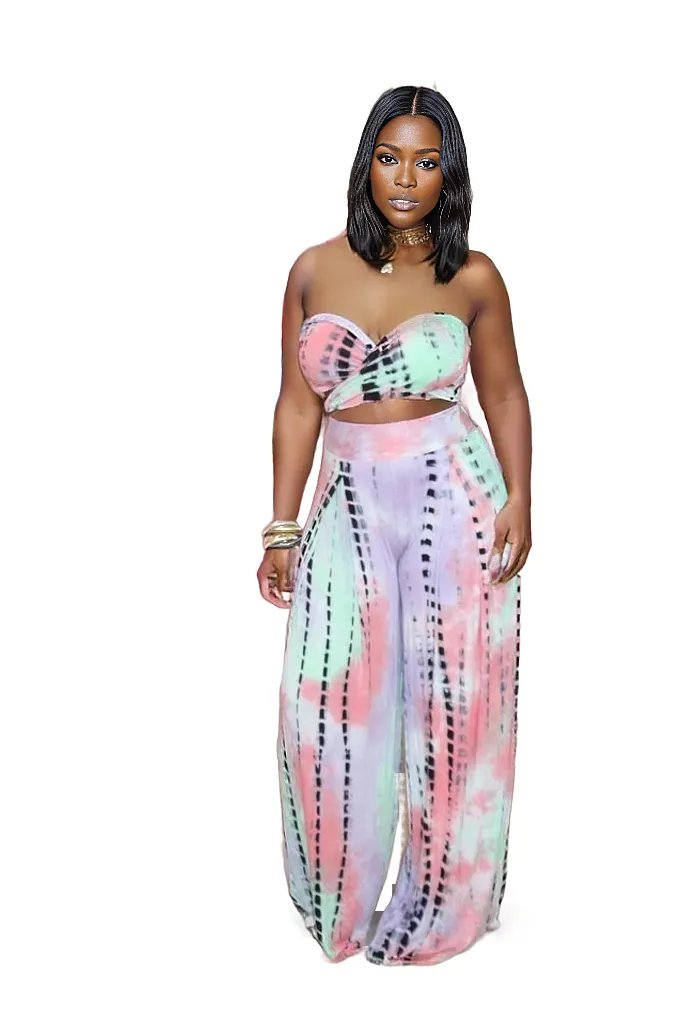 Sleeveless Halter Crop Top Wide Leg Pants Outfit Set XD21