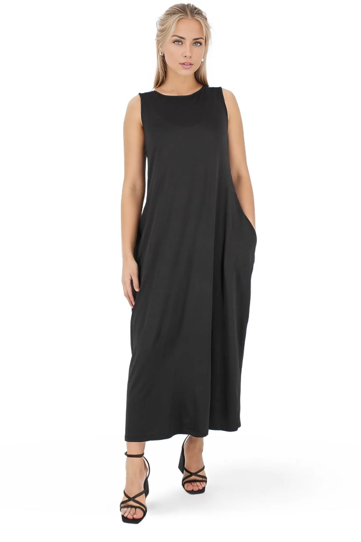 Sleeveless Loose Midi Dress with Pockets XD21