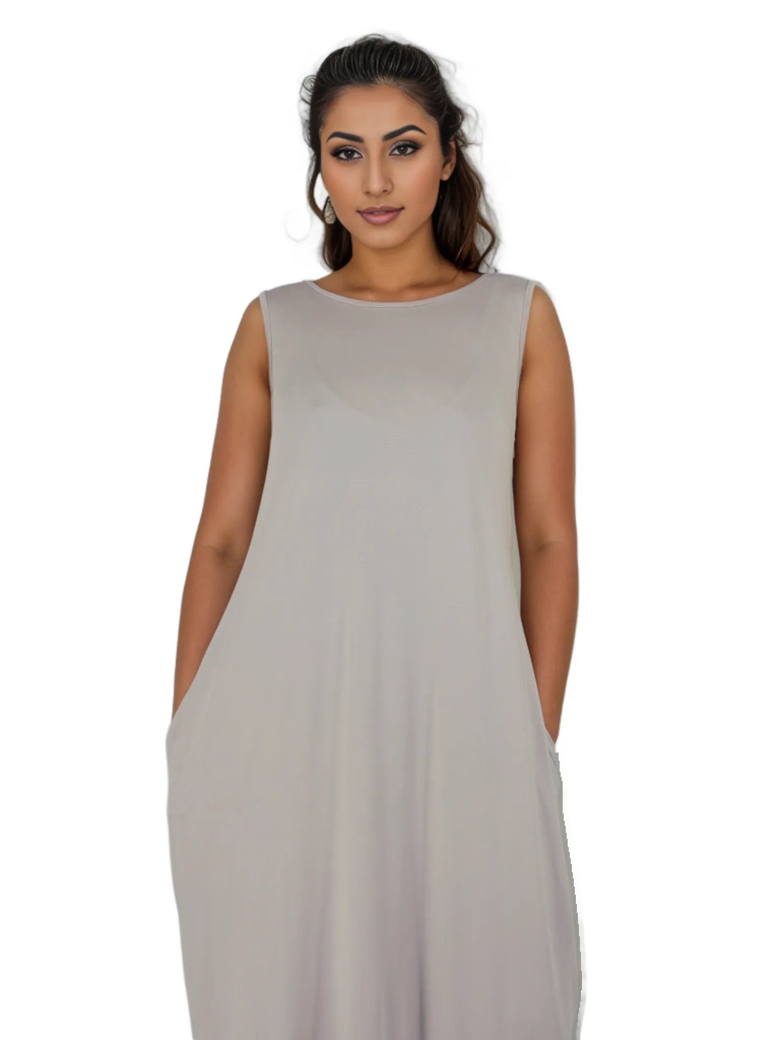 Sleeveless Loose Midi Dress with Pockets XD21