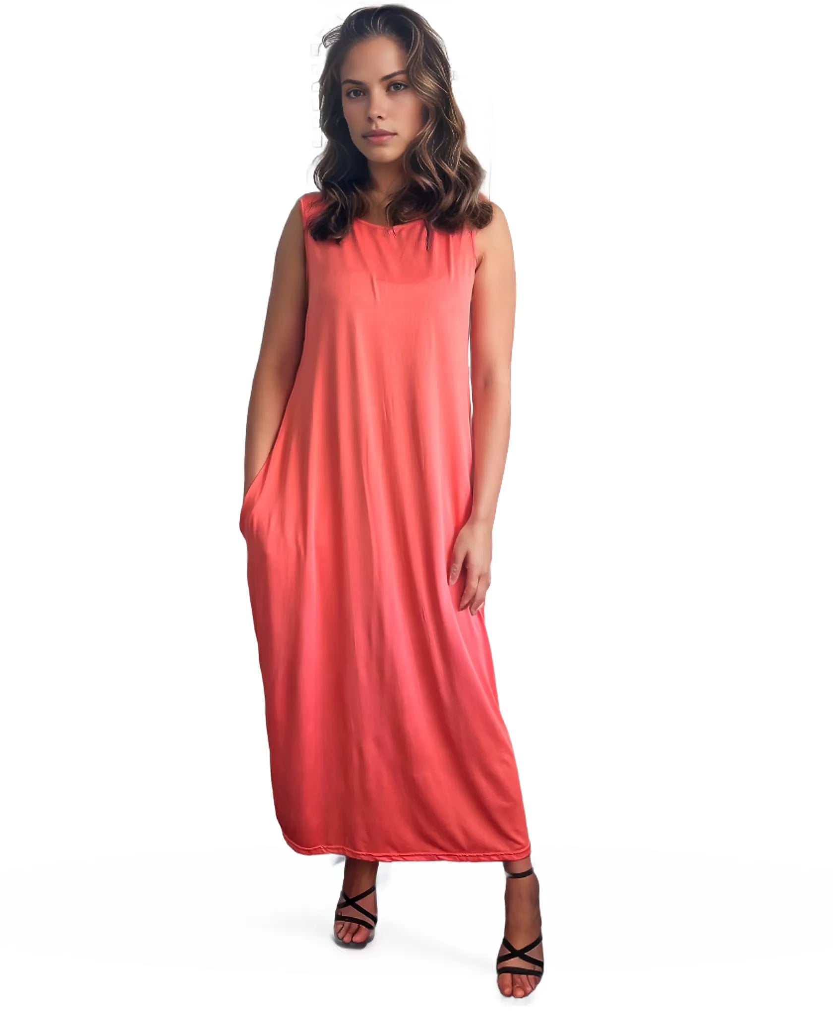 Sleeveless Loose Midi Dress with Pockets XD21