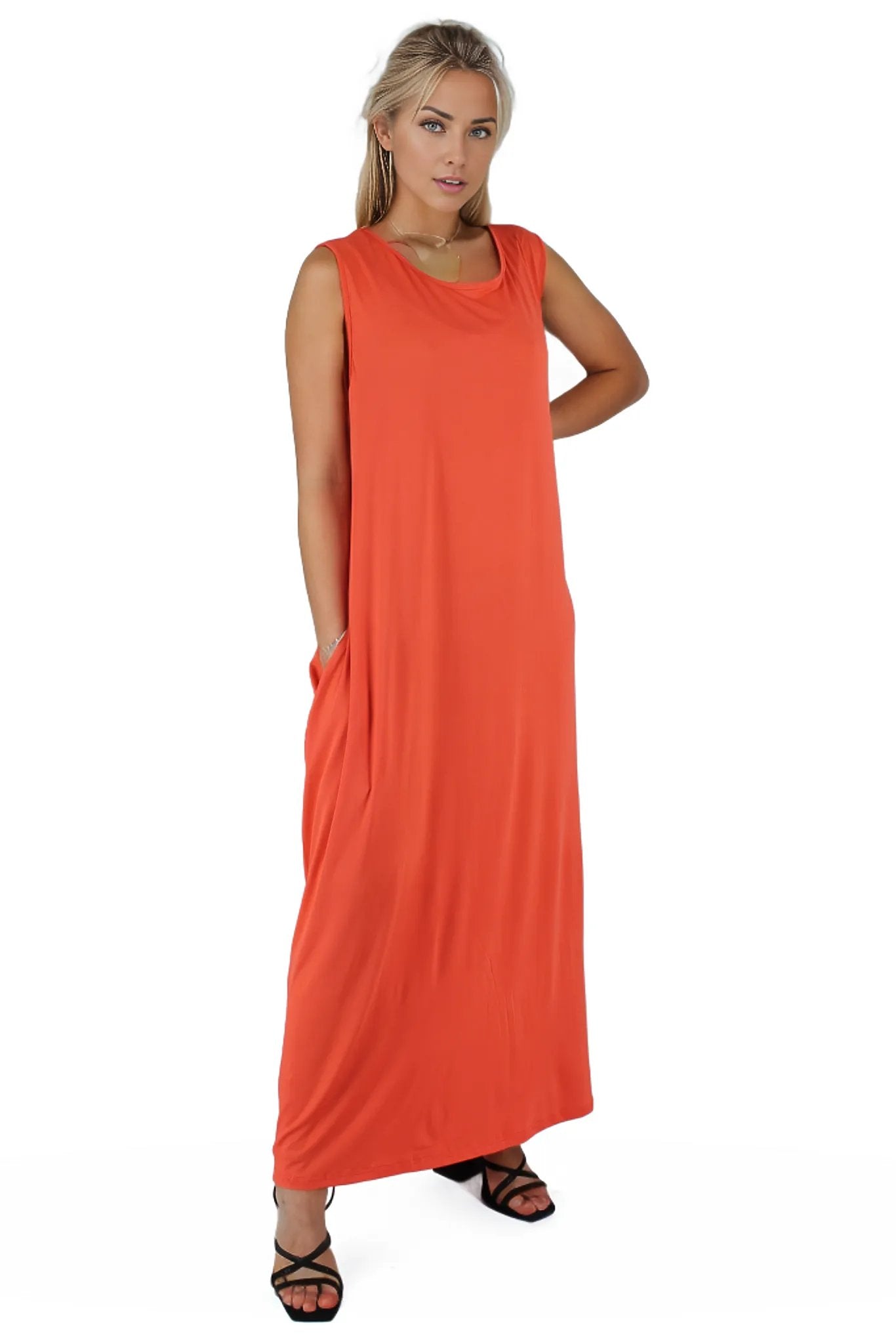 Sleeveless Loose Midi Dress with Pockets XD21