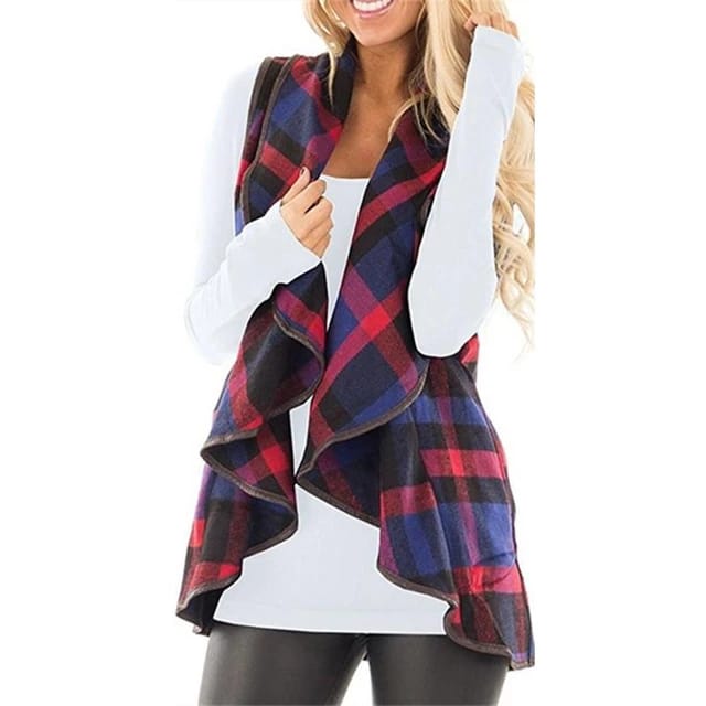 Sleeveless Plaid Jacket Throw Over XD21