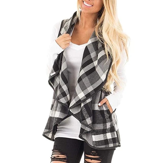 Sleeveless Plaid Jacket Throw Over XD21