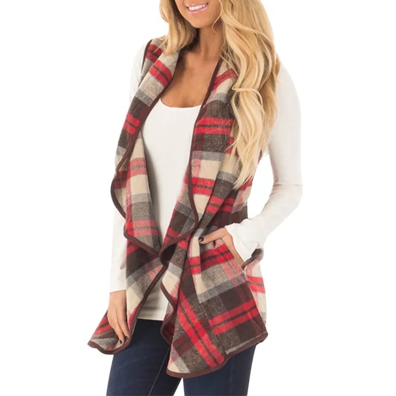 Sleeveless Plaid Jacket Throw Over XD21