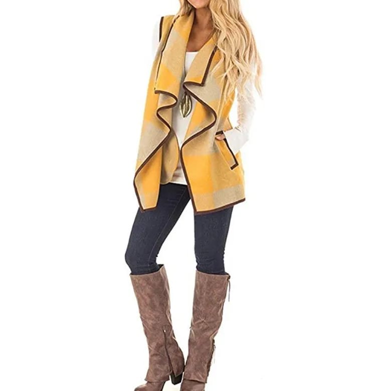 Sleeveless Plaid Jacket Throw Over XD21