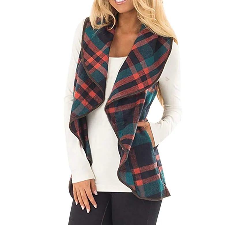 Sleeveless Plaid Jacket Throw Over XD21