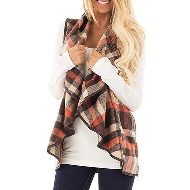 Sleeveless Plaid Jacket Throw Over XD21