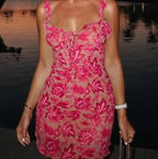 Sleeveless Ruffles Dress Evening Party Flower Printing Sundress - XD21