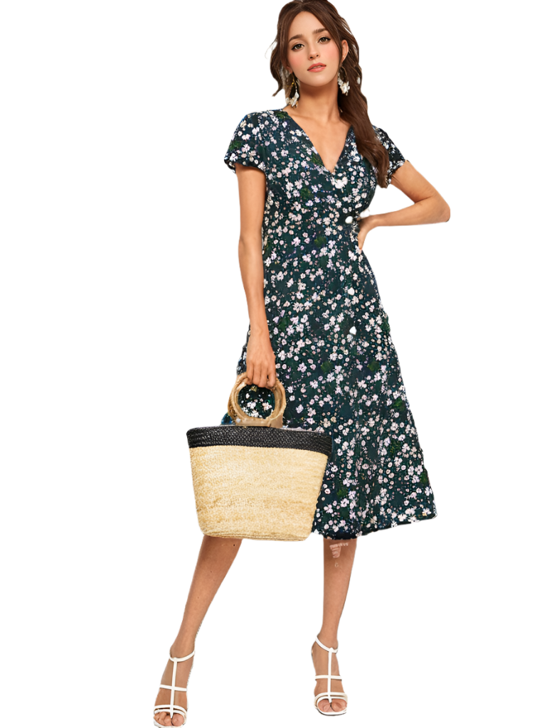 Small Flower Print Wrap Dress XD21