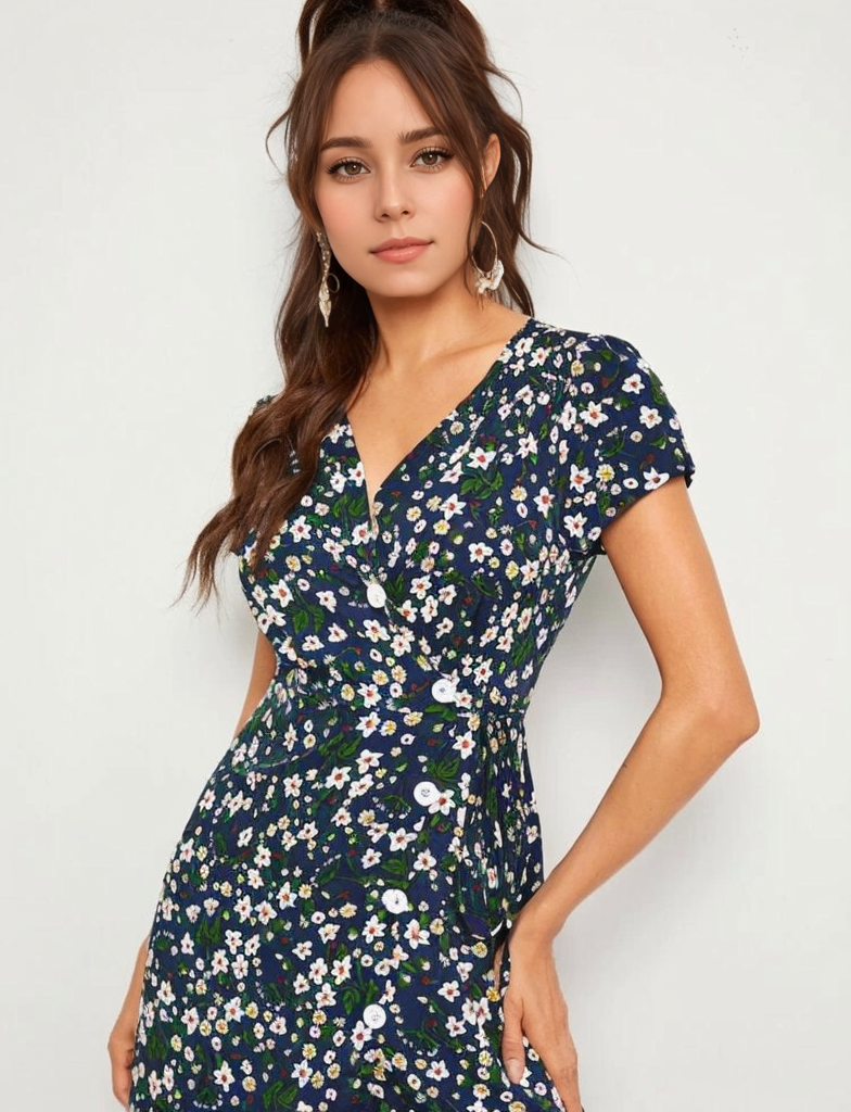 Small Flower Print Wrap Dress XD21