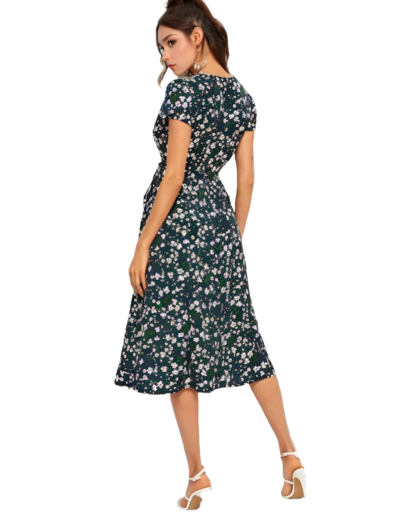 Small Flower Print Wrap Dress XD21
