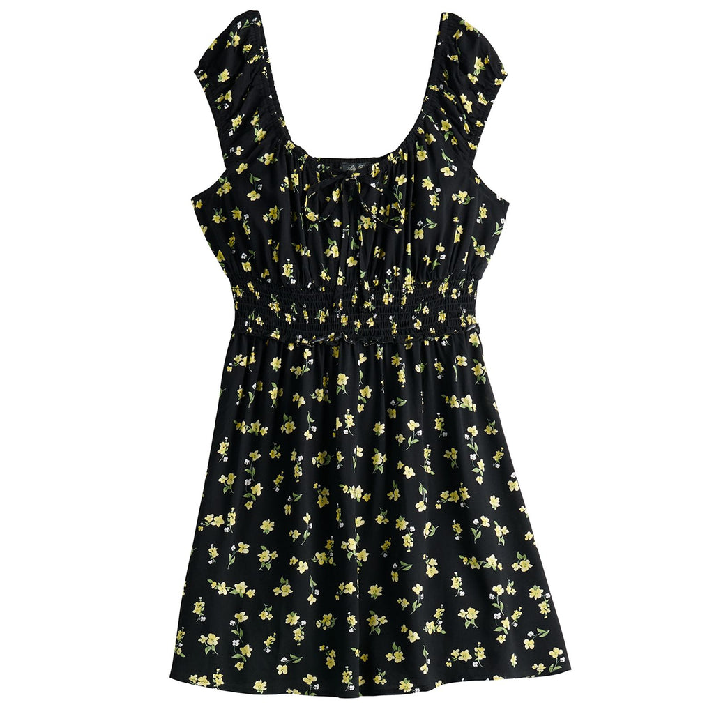 Smocked Waist Drawstring Mini Dress XD21