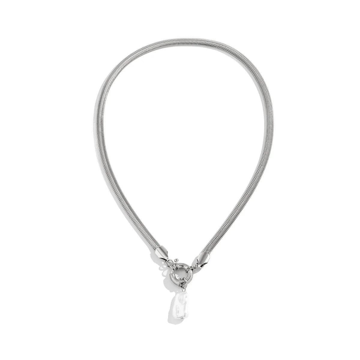 Snake Bone Chain Irregular Imitation Pearl Necklace - XD21