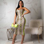 Snake Pattern Midi Bodycon Dress XD21