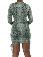 Snake Pattern Ruched Long Sleeve Dress XD21