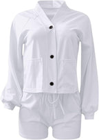Solid Color Long Sleeve Button Pocket Cardigan 2pc Set XD21