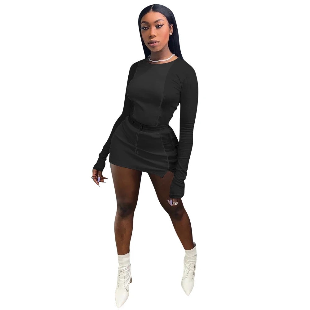 Solid Color Sports Top & Short Skirt Set XD21