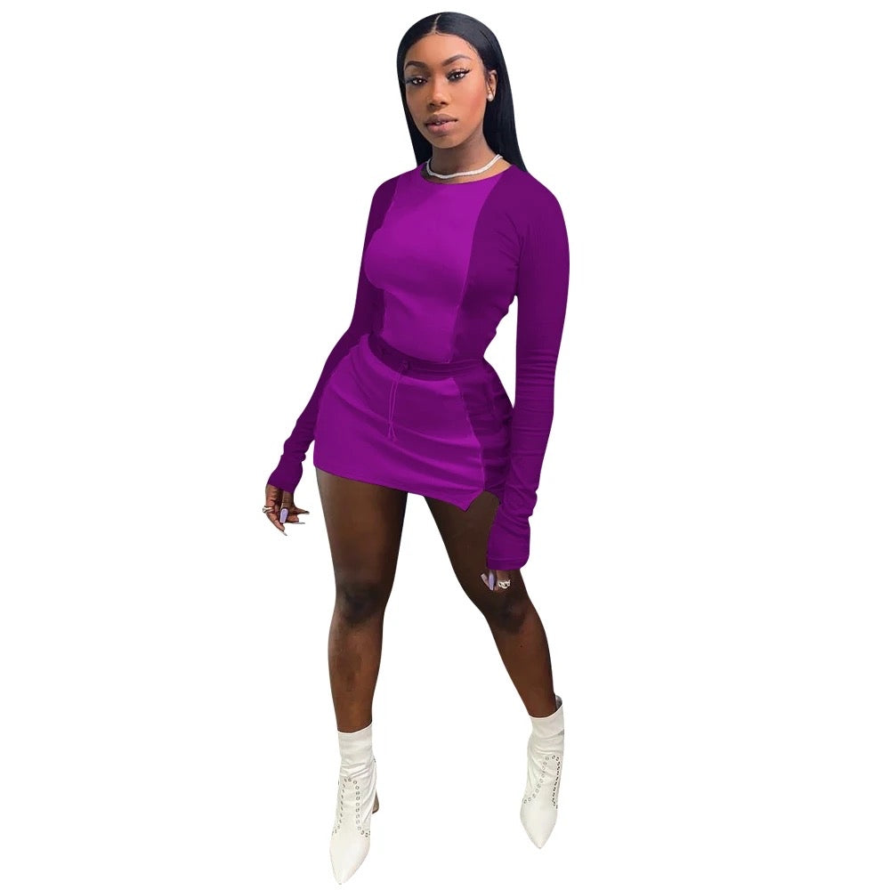 Solid Color Sports Top & Short Skirt Set XD21