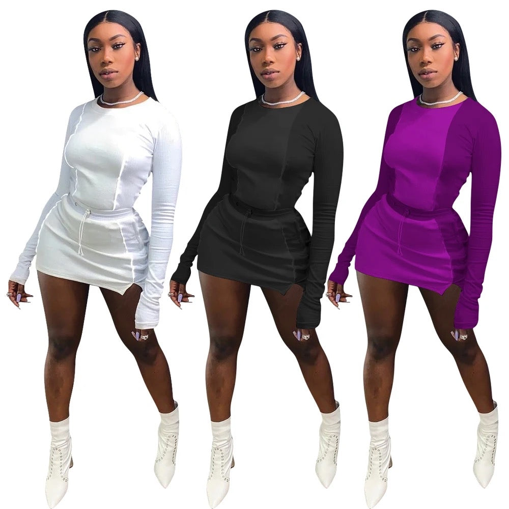 Solid Color Sports Top & Short Skirt Set XD21