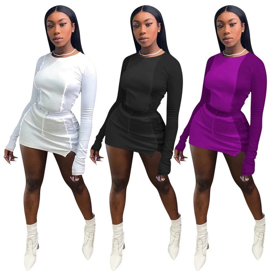Solid Color Sports Top & Short Skirt Set XD21