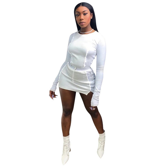 Solid Color Sports Top & Short Skirt Set XD21