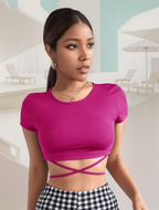 Solid Crisscross Tie Back Crop Tee XD21