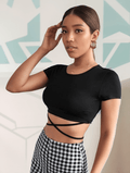 Solid Crisscross Tie Back Crop Tee XD21