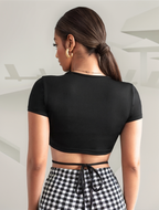 Solid Crisscross Tie Back Crop Tee XD21