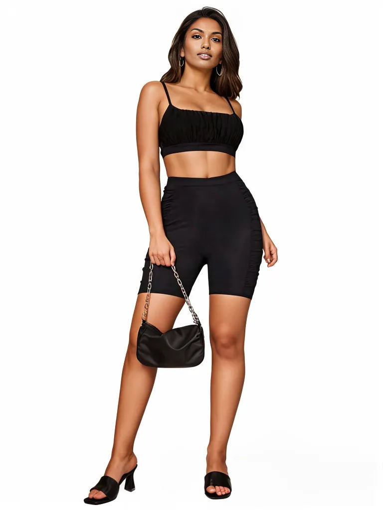 Solid Crop Cami Top & Ruched Biker Shorts XD21