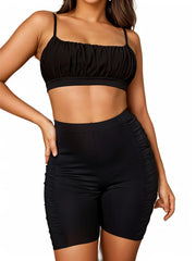 Solid Crop Cami Top & Ruched Biker Shorts XD21