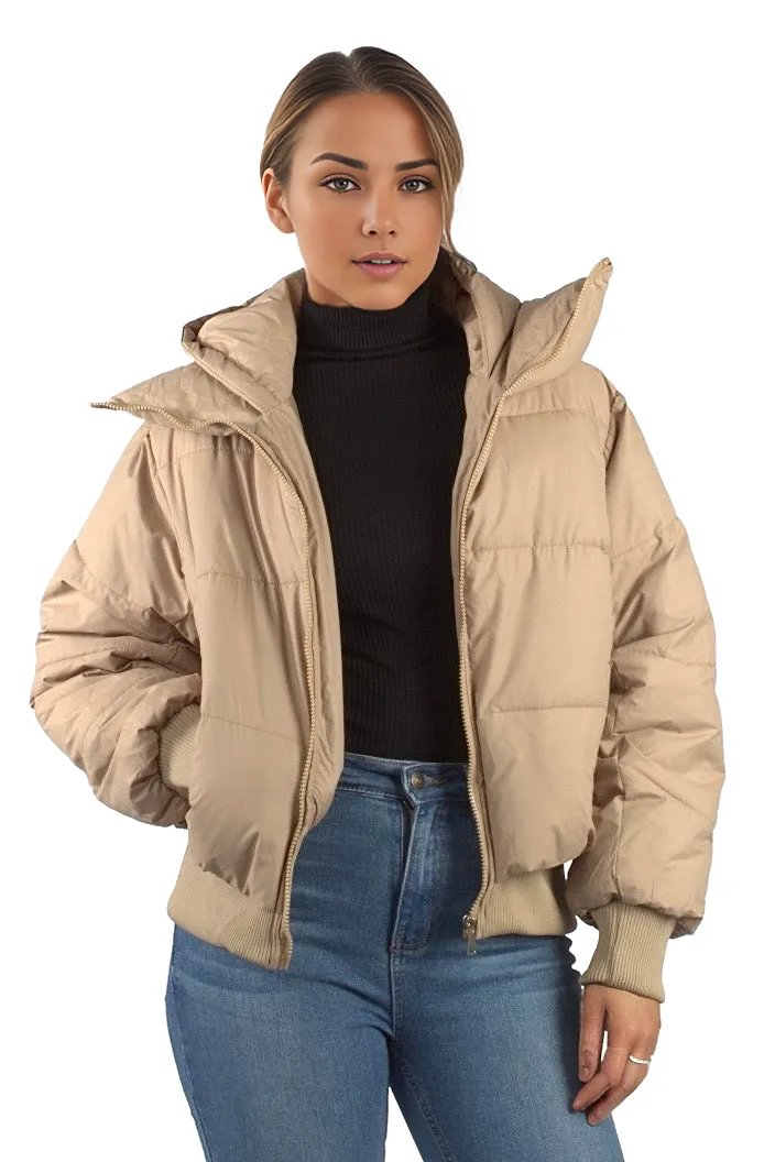 Solid Cropped Padded Jacket With Hood XD21