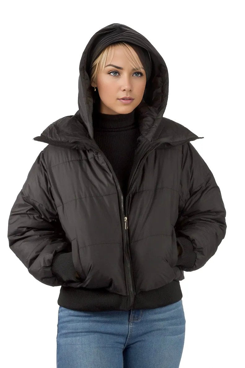 Solid Cropped Padded Jacket With Hood XD21