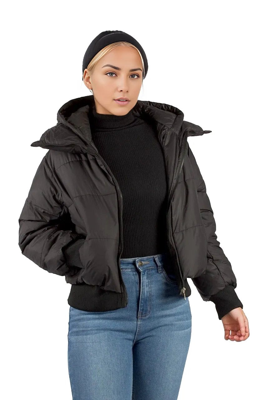 Solid Cropped Padded Jacket With Hood XD21