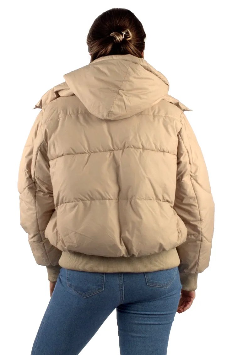 Solid Cropped Padded Jacket With Hood XD21