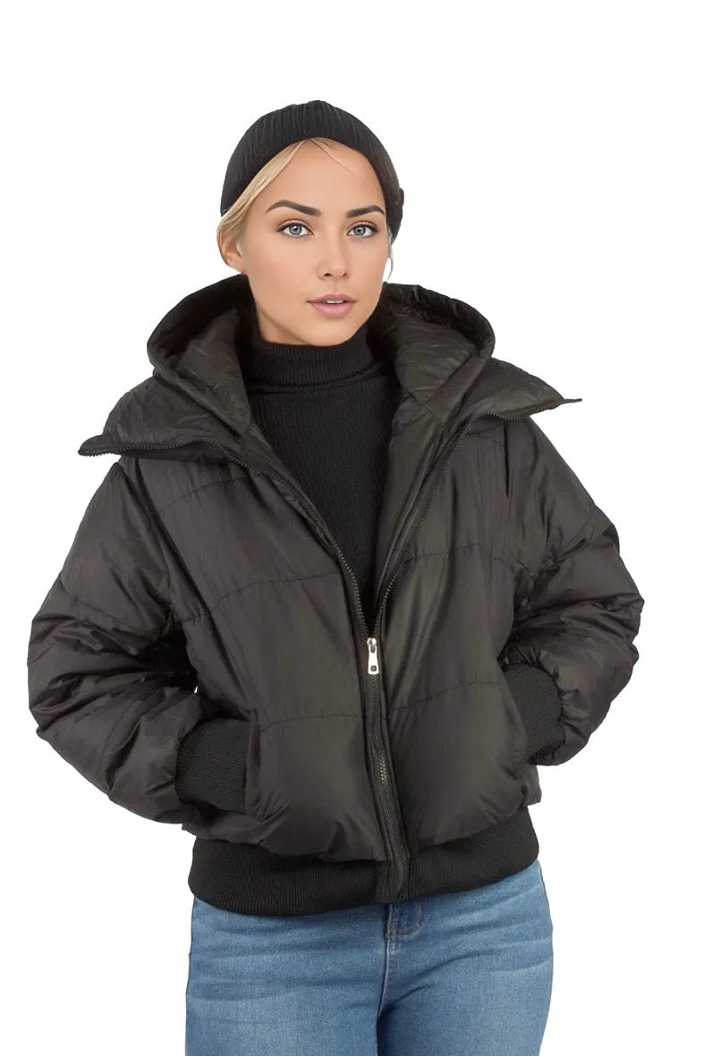 Solid Cropped Padded Jacket With Hood XD21