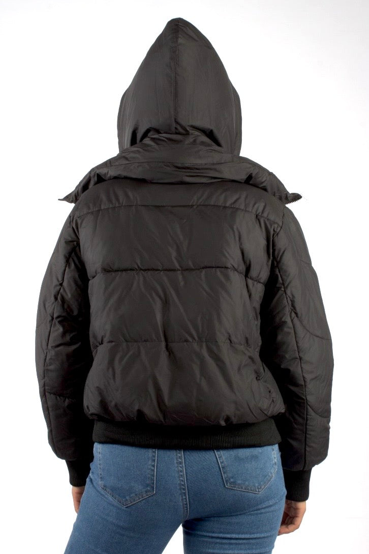 Solid Cropped Padded Jacket With Hood XD21