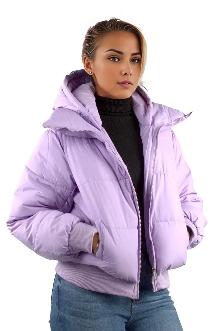 Solid Cropped Padded Jacket With Hood XD21