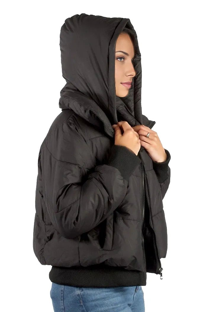 Solid Cropped Padded Jacket With Hood XD21