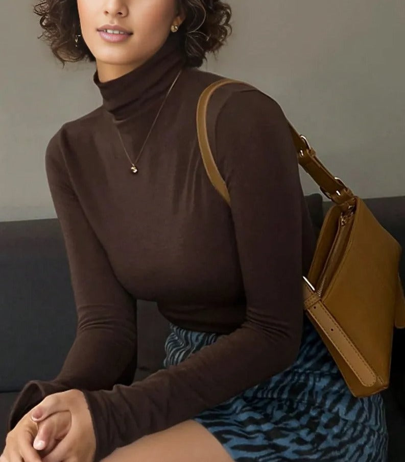 Solid Form-Fitting Turtleneck Top XD21