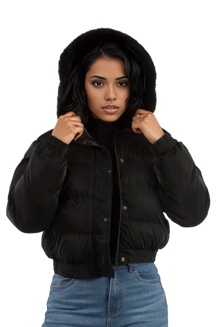 Solid Fur Hooded Padded Coat jacket XD21