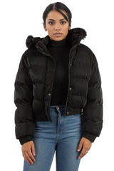 Solid Fur Hooded Padded Coat jacket XD21