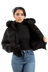 Solid Fur Hooded Padded Coat jacket XD21