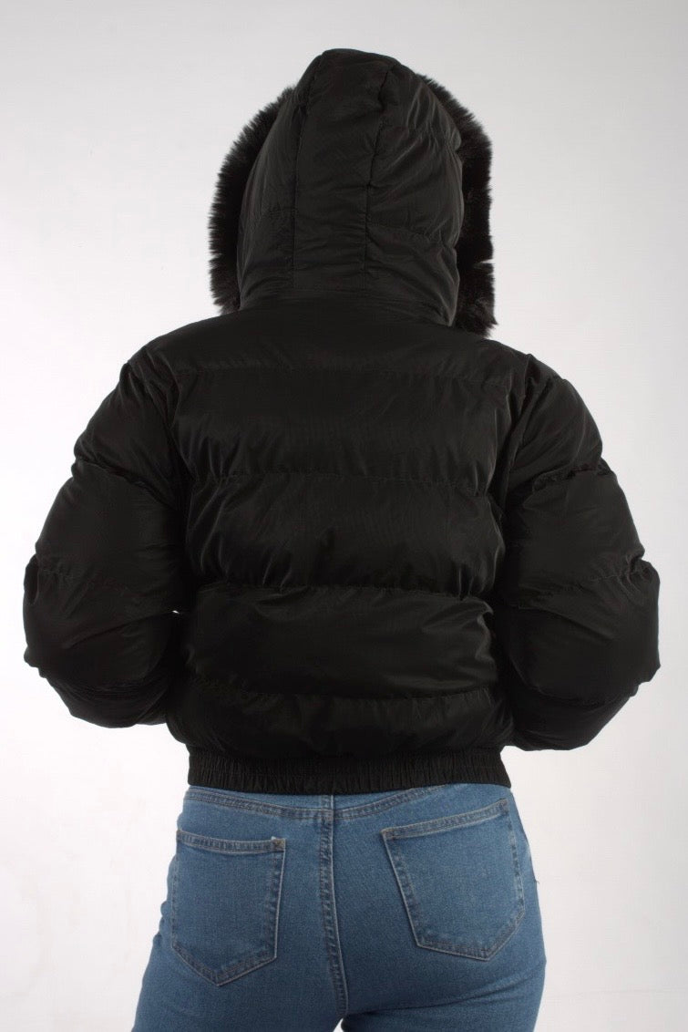 Solid Fur Hooded Padded Coat jacket XD21