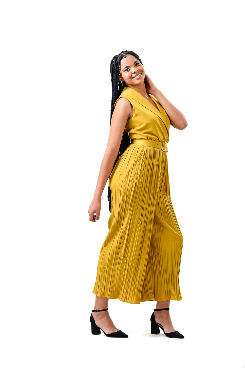Solid Halter Neck Wide Leg Plisse Jumpsuit XD21