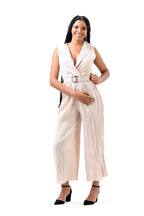 Solid Halter Neck Wide Leg Plisse Jumpsuit XD21