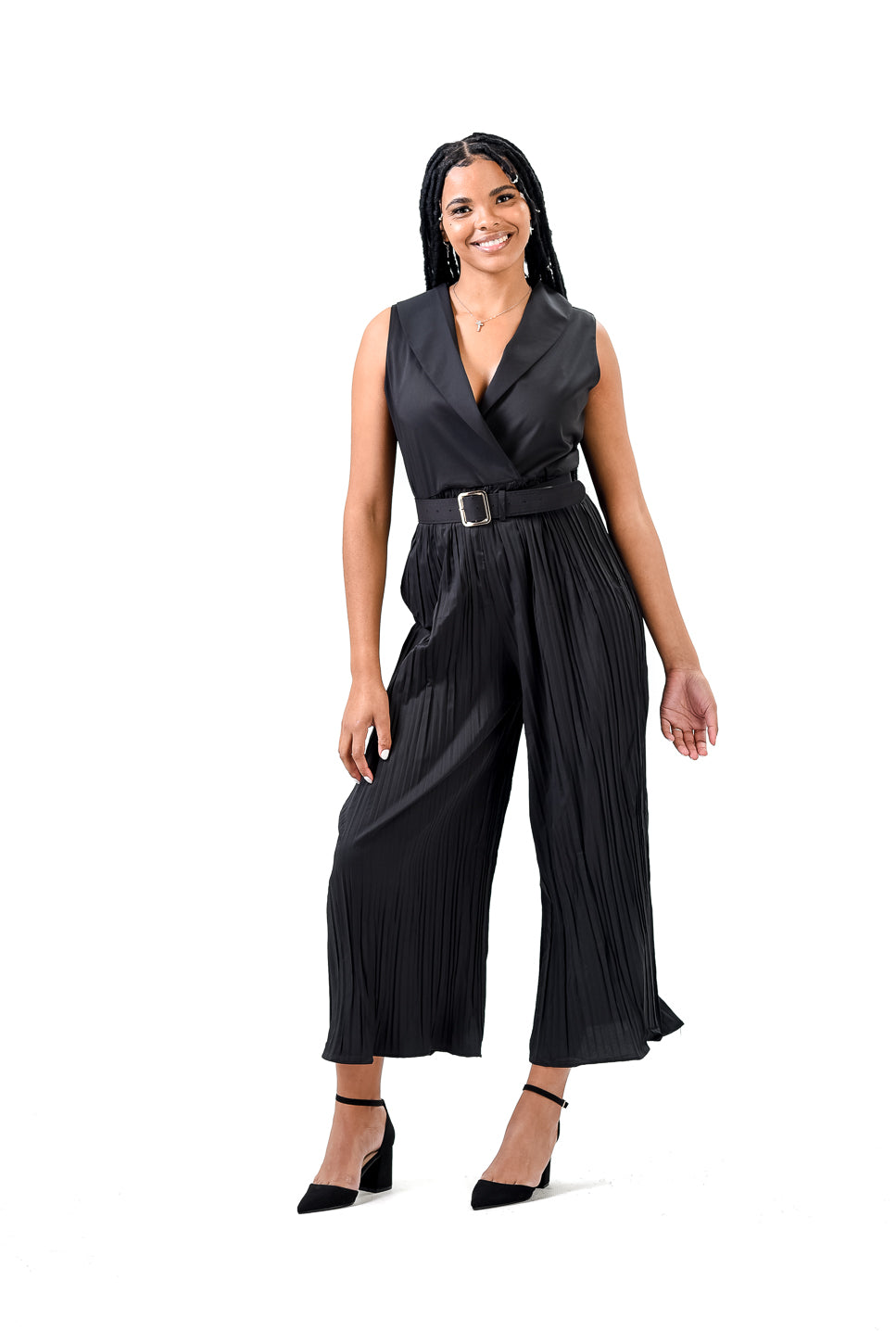 Solid Halter Neck Wide Leg Plisse Jumpsuit XD21