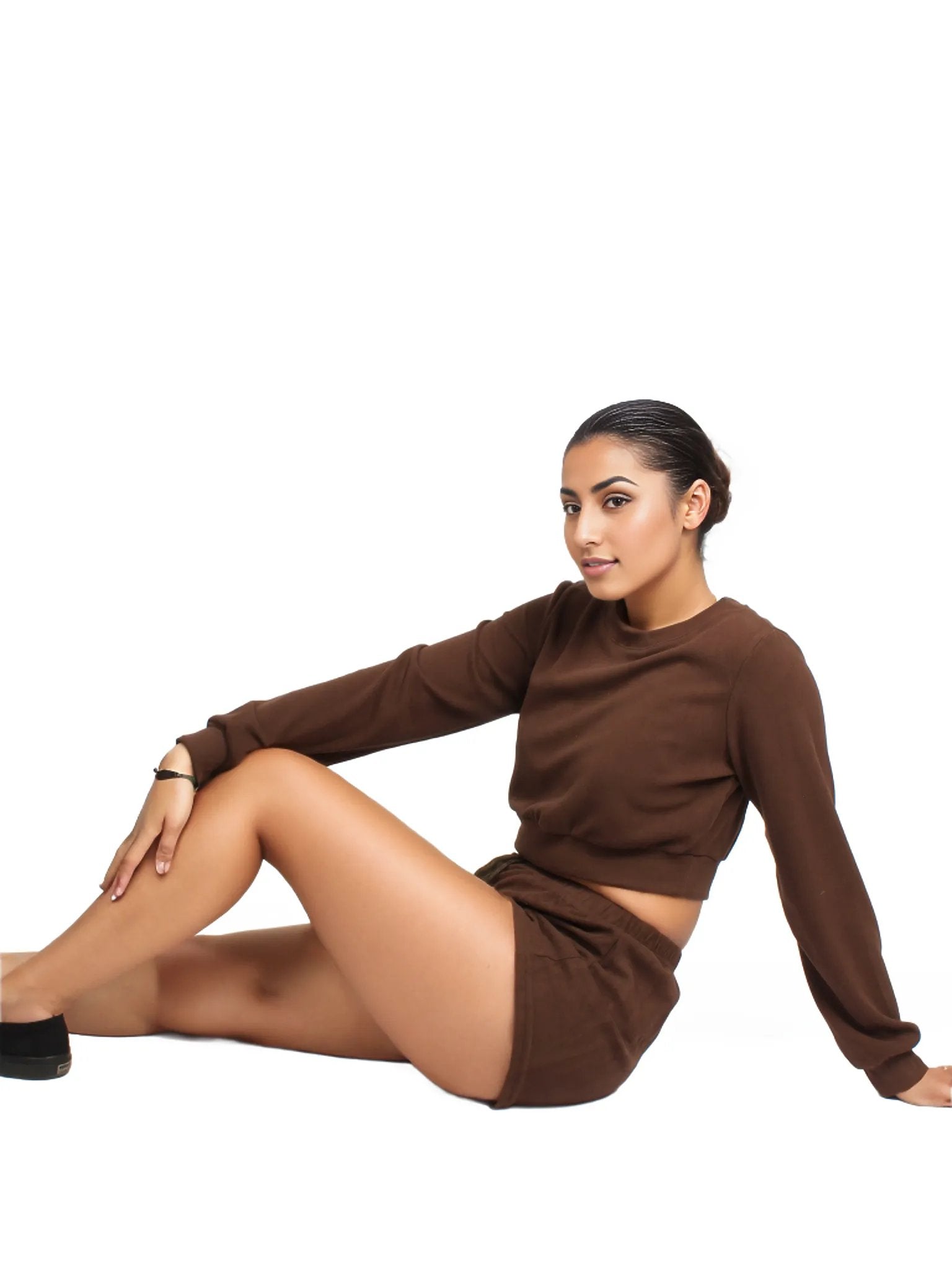 Solid Pullover & Tie Front Shorts Lounge Set XD21