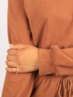 Solid Pullover & Tie Front Shorts Lounge Set XD21